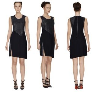 Helmut Lang black two-tone lamb leather silk asymmetrical sheath dress 6